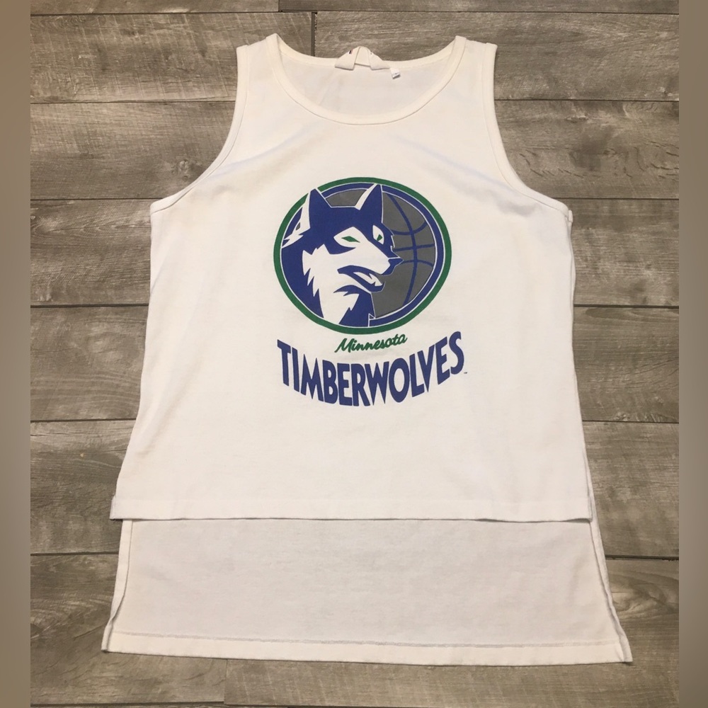 Vintage Chalk Line Minnesota Timberwolves Long Fish Tail Tank T-shirt Size Large